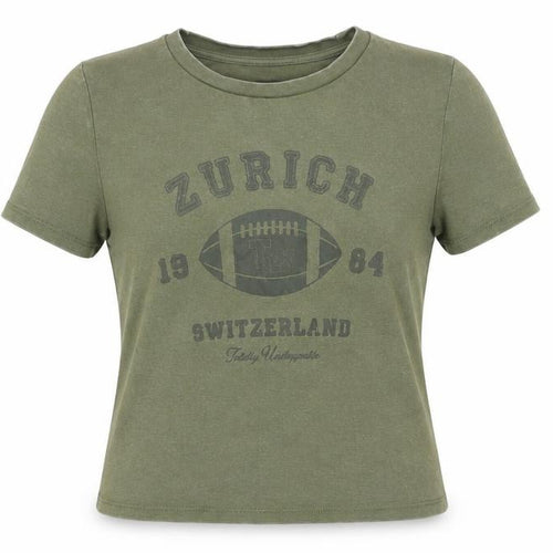 TW Women’s Green Cropped Jersey T-Shirt M Sports Zurich Print