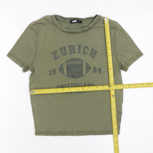 TW Women’s Green Cropped Jersey T-Shirt M Sports Zurich Print