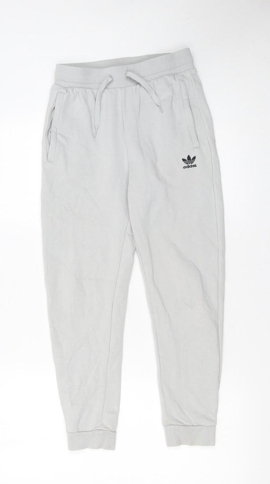 Adidas Boys Grey Jogger Trousers 11-12 Years Cotton Blend Casual Sportswear