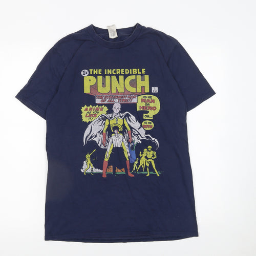 Gildan Men's Navy Blue Anime Graphic T-Shirt Size M Cotton Short Sleeve