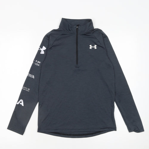 Under Armour Boys Grey 1/4 Zip HeatGear Sweatshirt - Size 10-11 Years Regular Fit