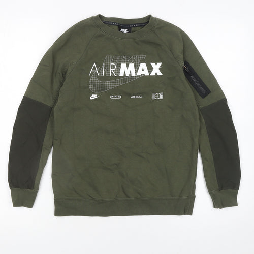 Nike Boys Green Air Max Pullover Sweatshirt M Regular Fit Fleece