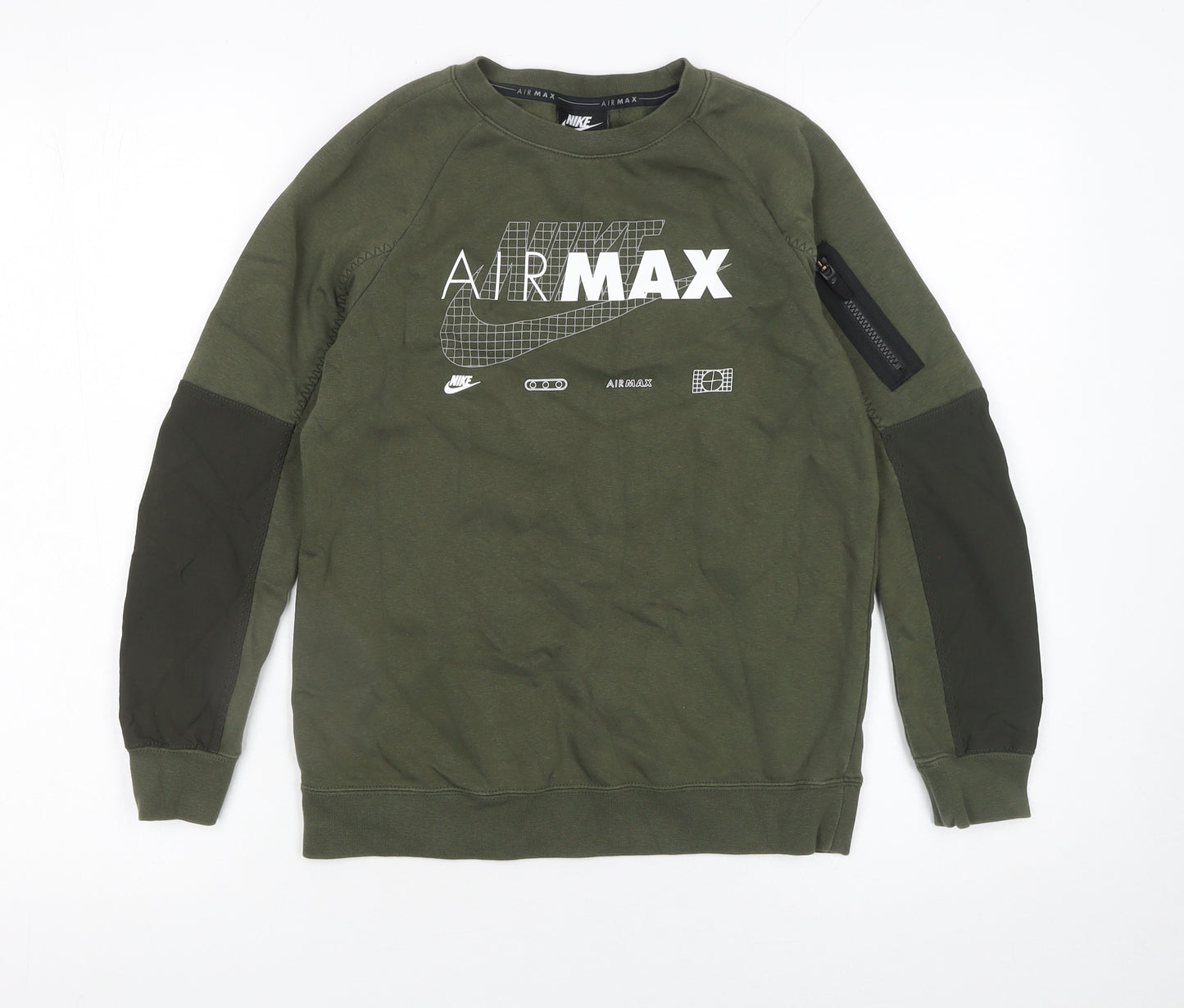 Nike Boys Green Air Max Pullover Sweatshirt M Regular Fit Fleece