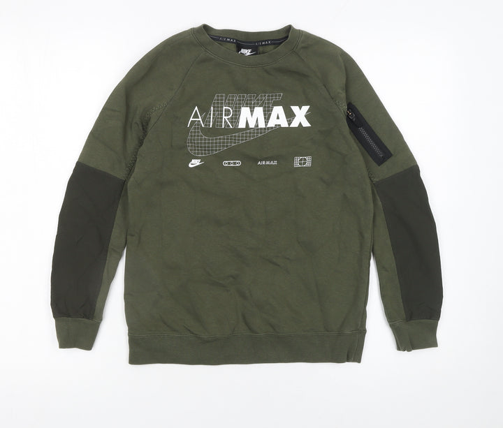 Nike Boys Green Air Max Pullover Sweatshirt M Regular Fit Fleece