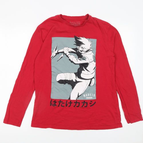 Naruto Shippuden Men’s Red Kakashi Hatake Long Sleeve T-Shirt Size M