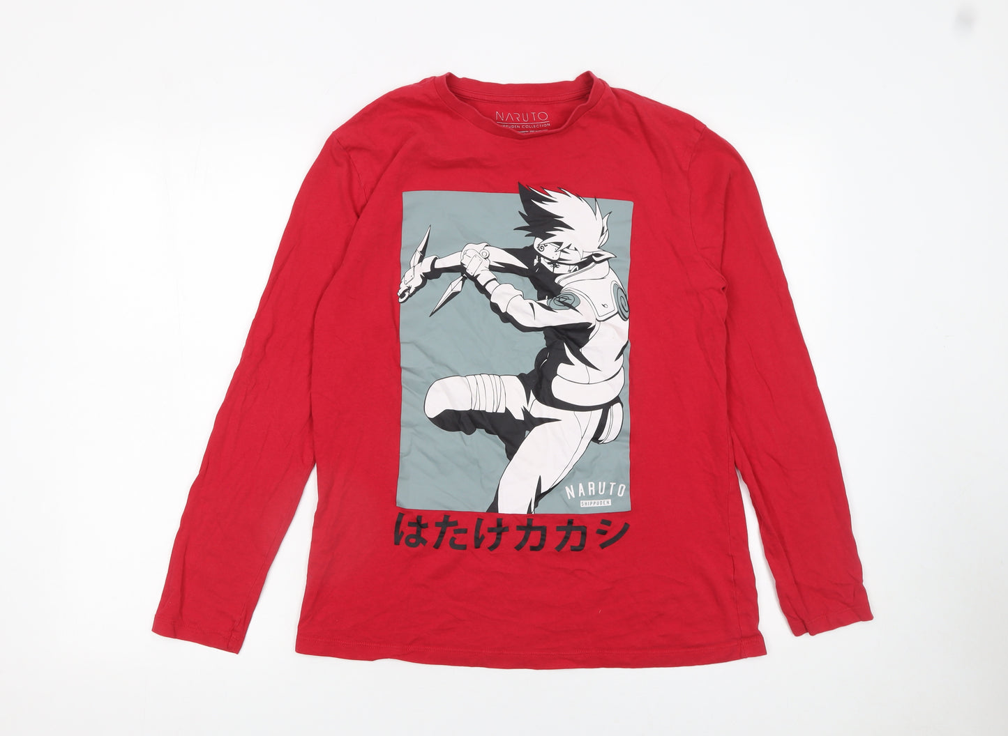 Naruto Shippuden Men’s Red Kakashi Hatake Long Sleeve T-Shirt Size M