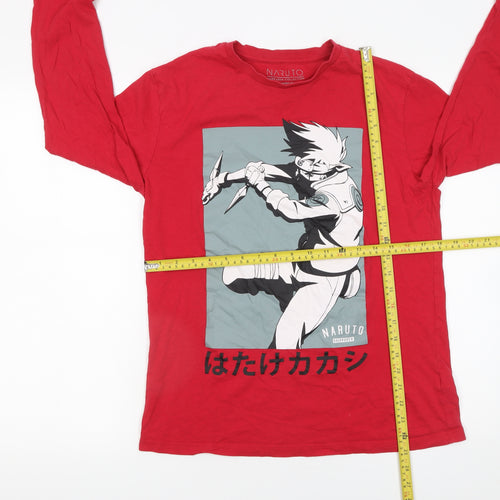 Naruto Shippuden Men’s Red Kakashi Hatake Long Sleeve T-Shirt Size M