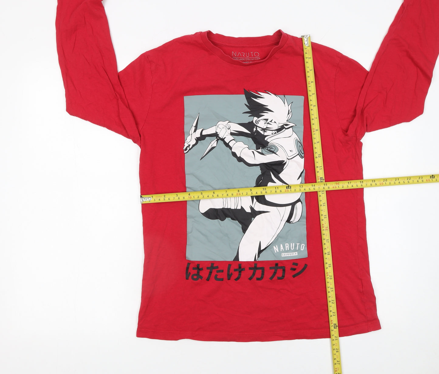 Naruto Shippuden Men’s Red Kakashi Hatake Long Sleeve T-Shirt Size M