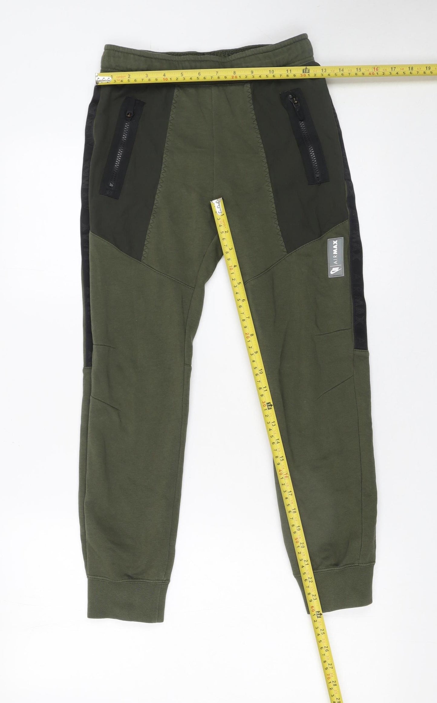 Nike Boys Green Jogger Trousers Size 12 Years Airmax Zip Pocket Sportswear