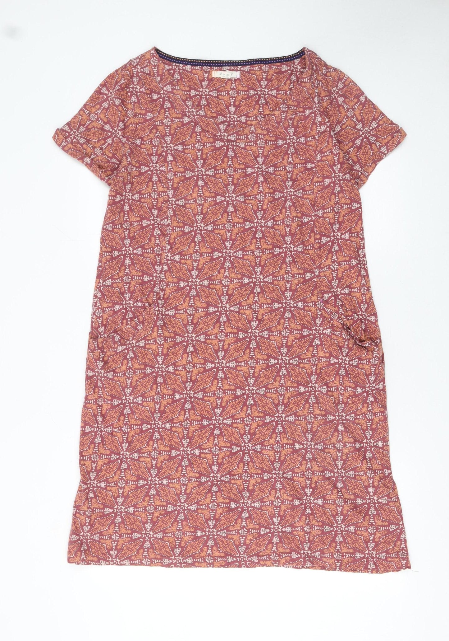 White Stuff Women’s Brown Geometric Cotton Shift Dress Size 16