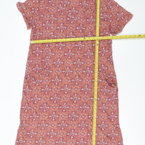 White Stuff Women’s Brown Geometric Cotton Shift Dress Size 16