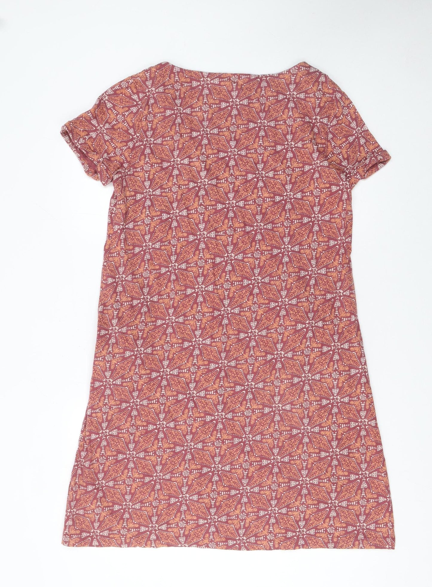 White Stuff Women’s Brown Geometric Cotton Shift Dress Size 16
