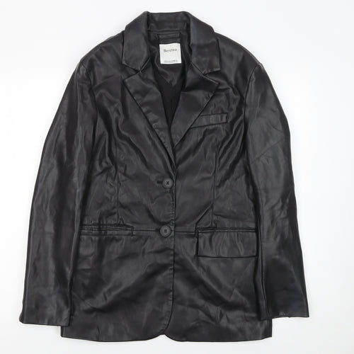 Bershka Women's Black Faux Leather Suit Jacket XS Slim Fit