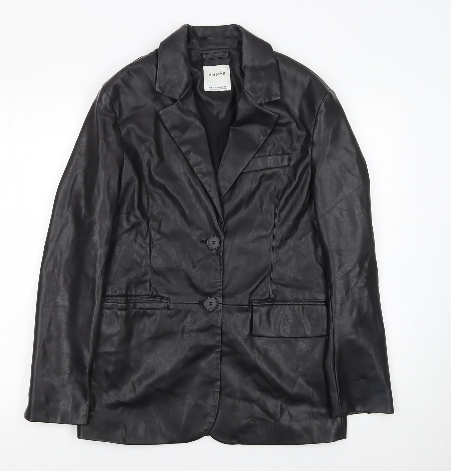 Bershka Women's Black Faux Leather Suit Jacket XS Slim Fit