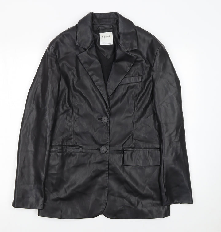 Bershka Women's Black Faux Leather Suit Jacket XS Slim Fit