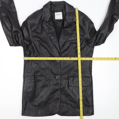Bershka Women's Black Faux Leather Suit Jacket XS Slim Fit