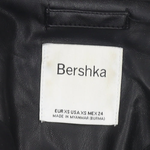 Bershka Women's Black Faux Leather Suit Jacket XS Slim Fit