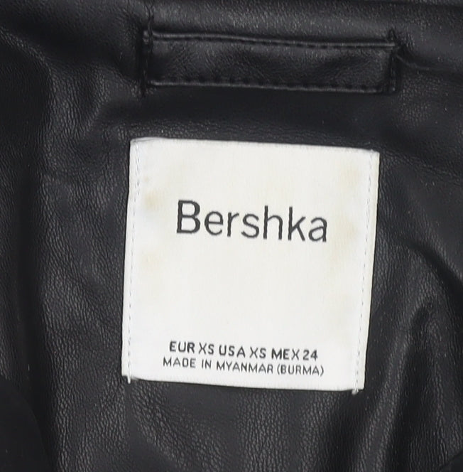 Bershka Women's Black Faux Leather Suit Jacket XS Slim Fit