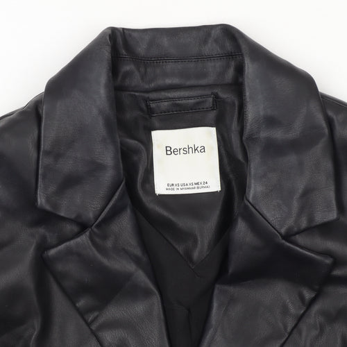 Bershka Women's Black Faux Leather Suit Jacket XS Slim Fit