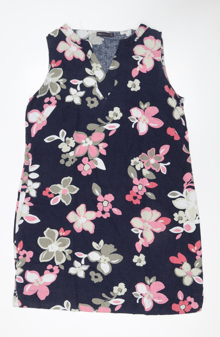 Marks and Spencer Women’s Multicoloured Floral Sleeveless Linen Shift Dress Size 16