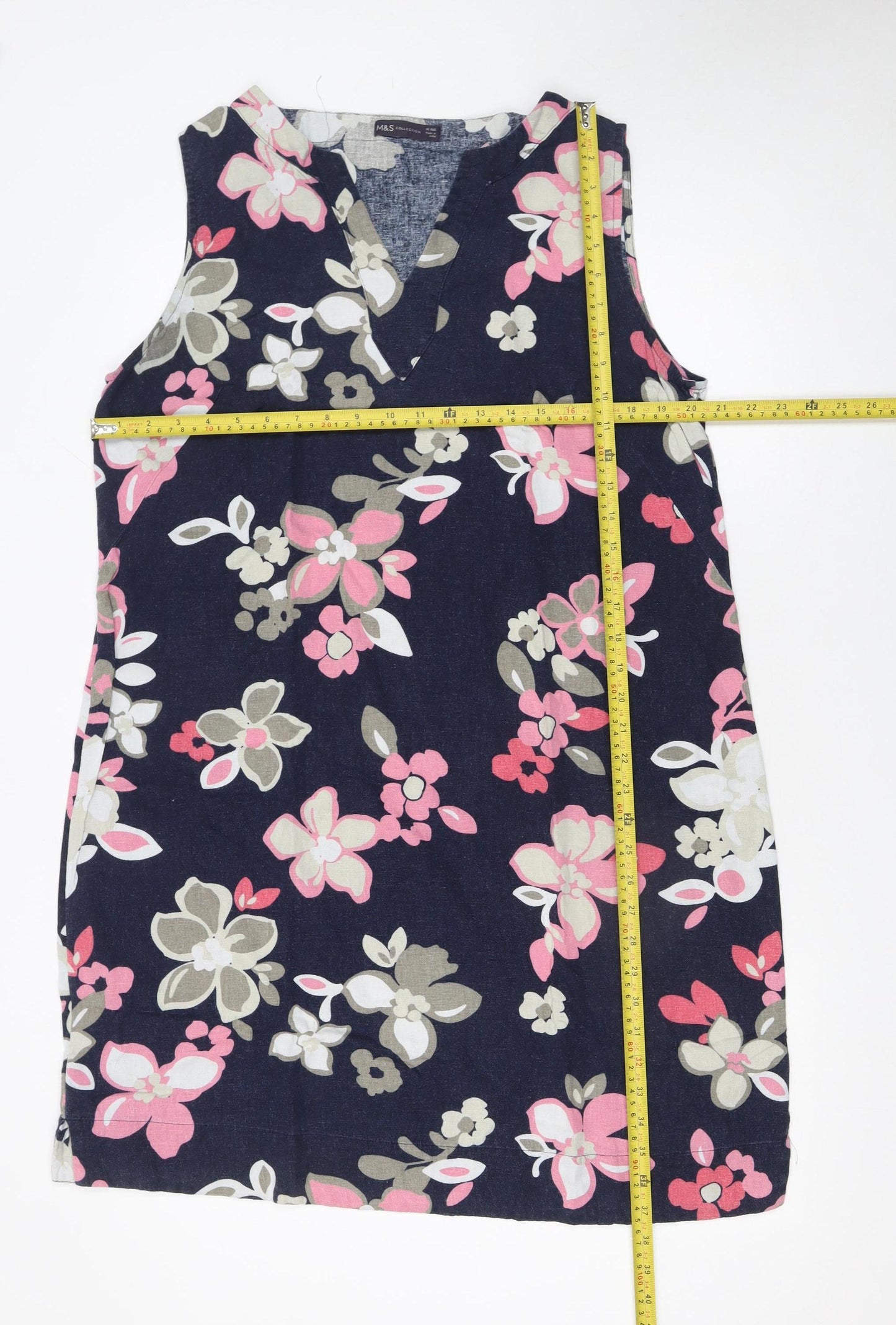 Marks and Spencer Women’s Multicoloured Floral Sleeveless Linen Shift Dress Size 16