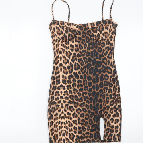 PrettyLittleThing Women’s Brown Leopard Bodycon Mini Dress Size 8