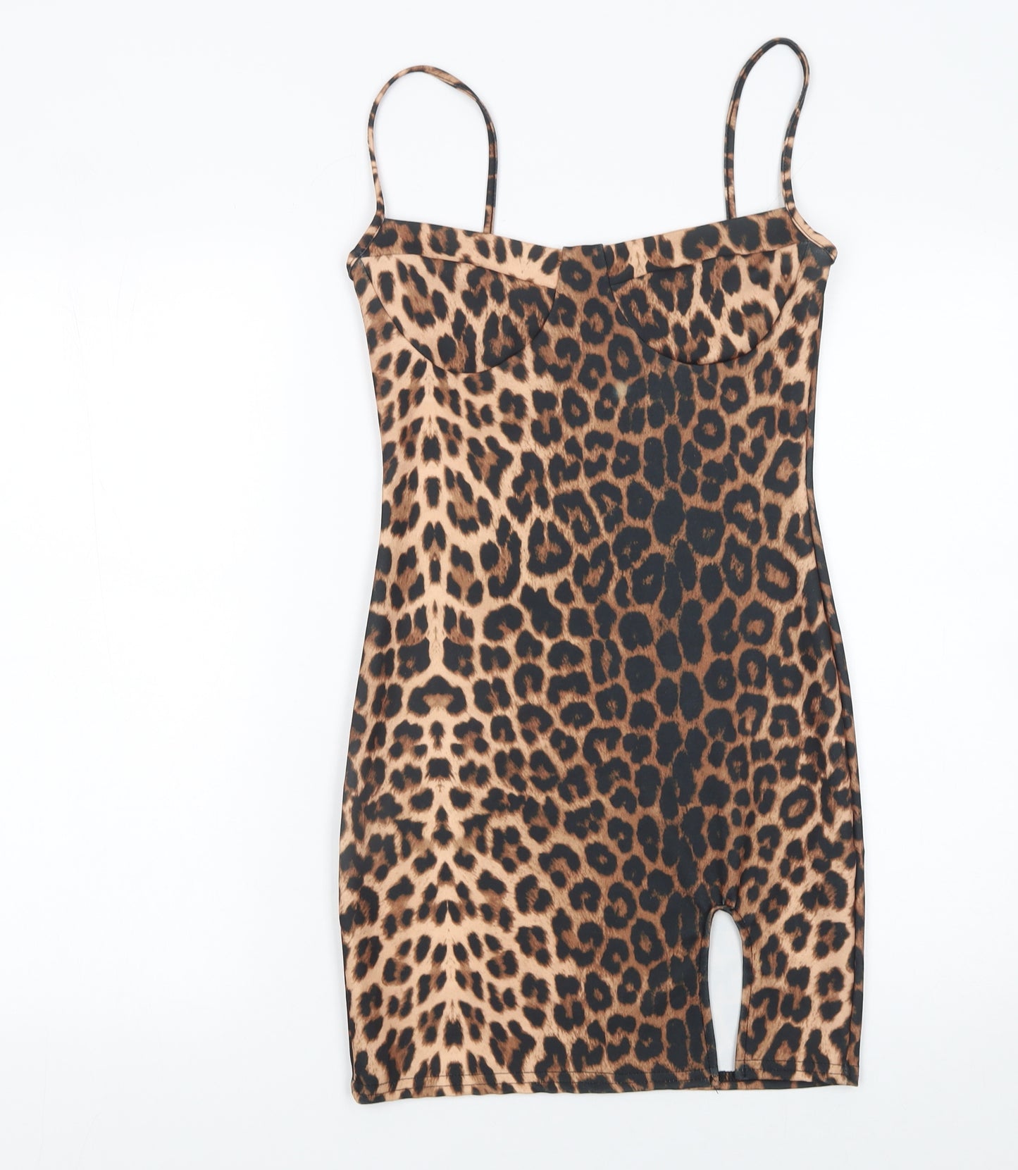 PrettyLittleThing Women’s Brown Leopard Bodycon Mini Dress Size 8