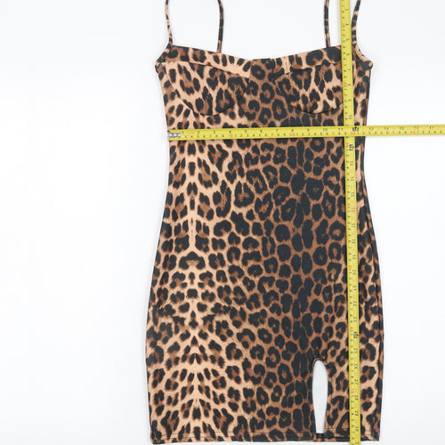 PrettyLittleThing Women’s Brown Leopard Bodycon Mini Dress Size 8