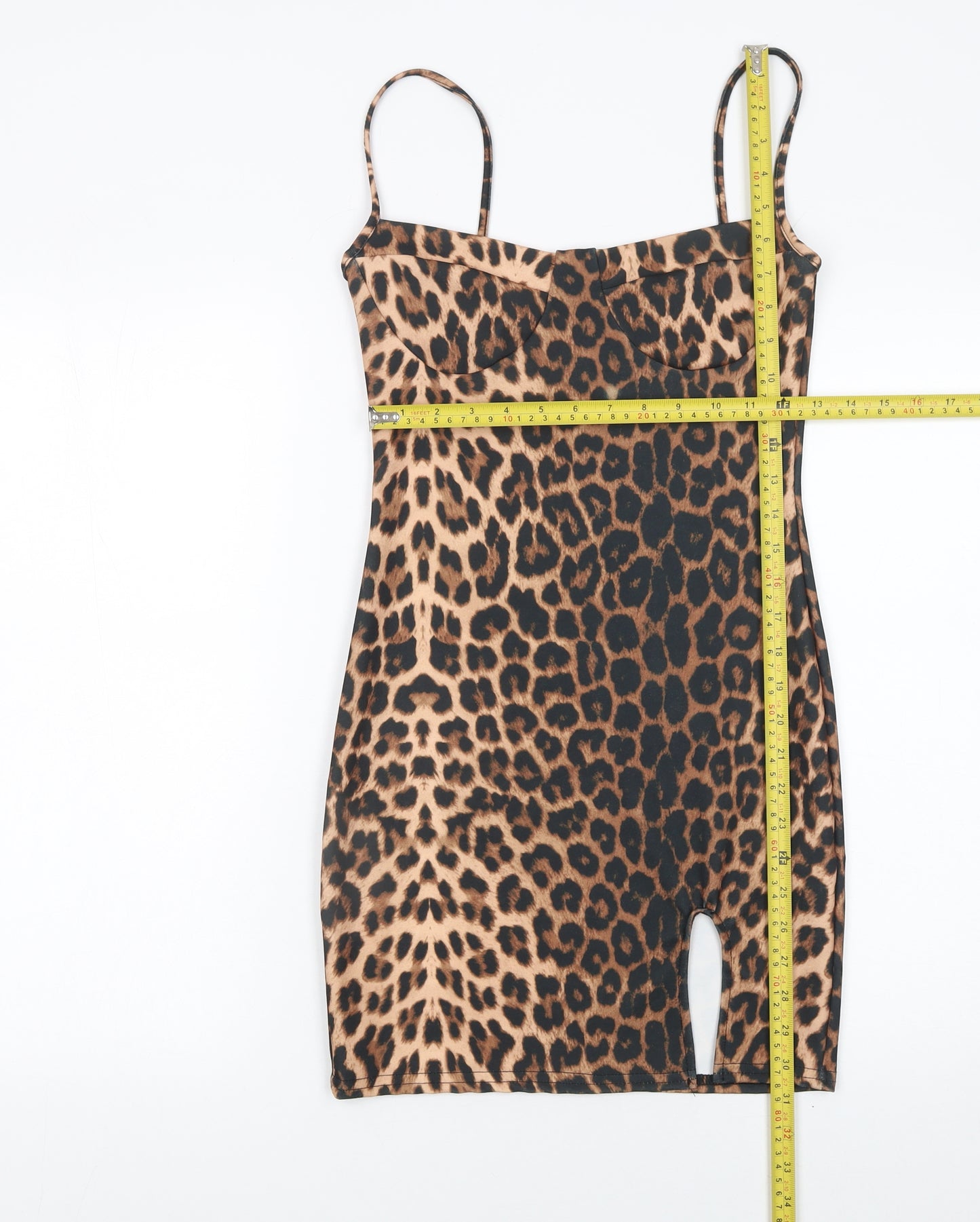 PrettyLittleThing Women’s Brown Leopard Bodycon Mini Dress Size 8
