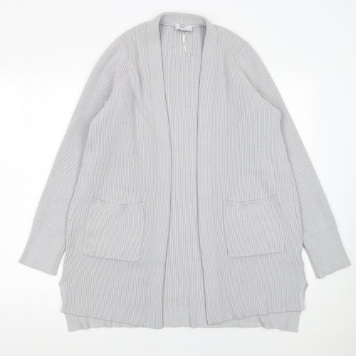 Seraphine Womens Grey Ribbed Knit Long Sleeve Open Cardigan Size S