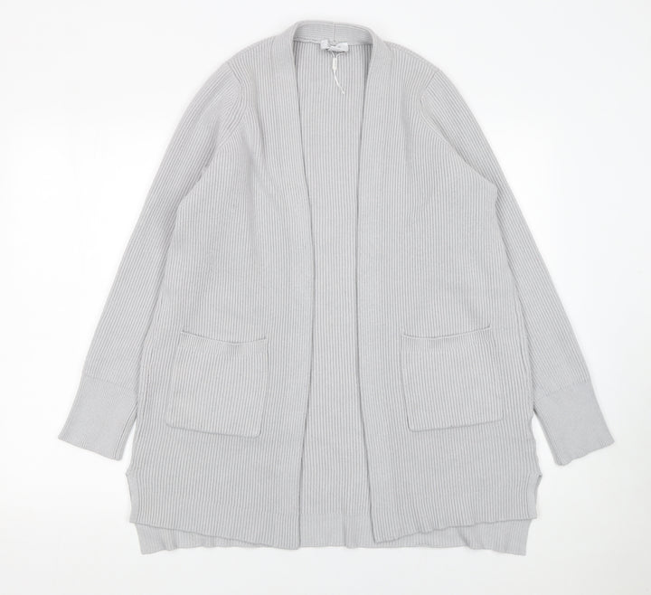 Seraphine Womens Grey Ribbed Knit Long Sleeve Open Cardigan Size S