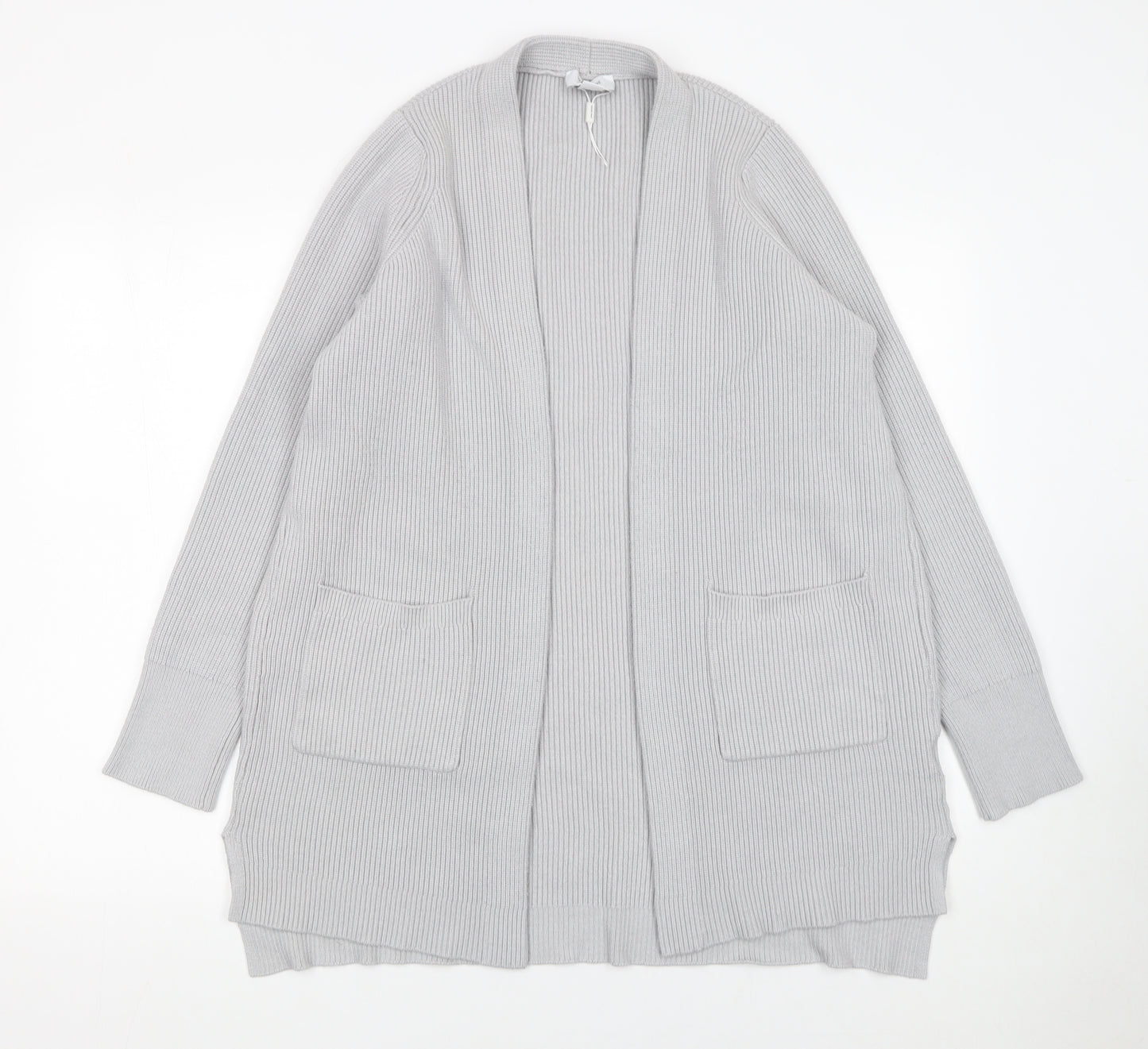Seraphine Womens Grey Ribbed Knit Long Sleeve Open Cardigan Size S
