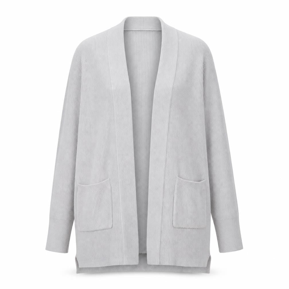 Seraphine Womens Grey Ribbed Knit Long Sleeve Open Cardigan Size S