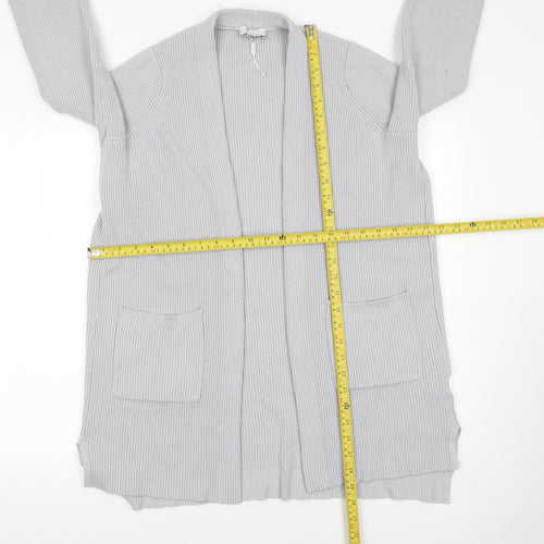 Seraphine Womens Grey Ribbed Knit Long Sleeve Open Cardigan Size S