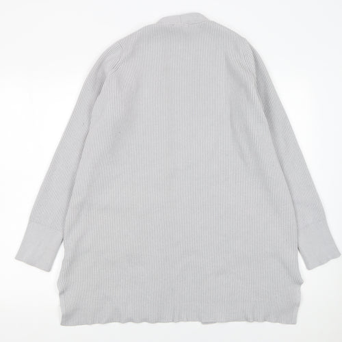 Seraphine Womens Grey Ribbed Knit Long Sleeve Open Cardigan Size S