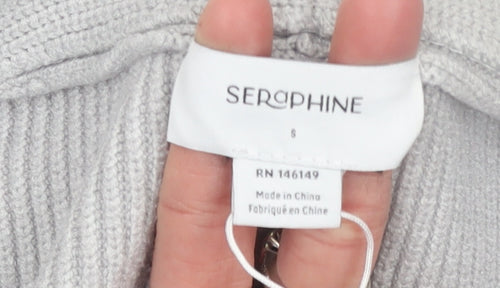 Seraphine Womens Grey Ribbed Knit Long Sleeve Open Cardigan Size S