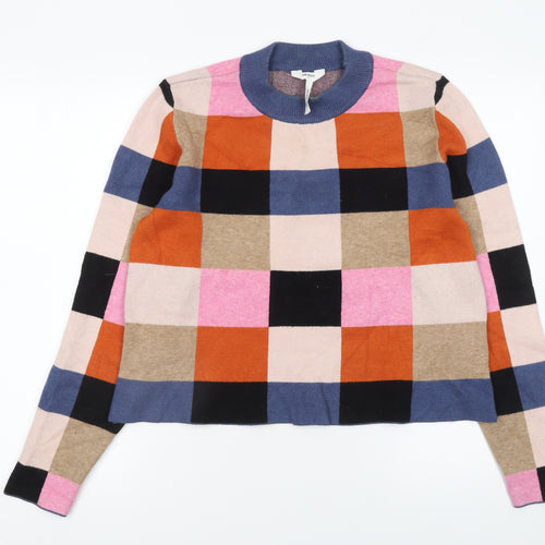 OBJECT Women's Multicoloured Check Knit Jumper L Long Sleeve Pullover