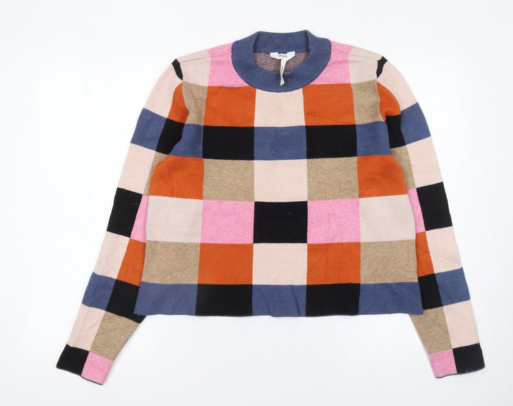 OBJECT Women's Multicoloured Check Knit Jumper L Long Sleeve Pullover