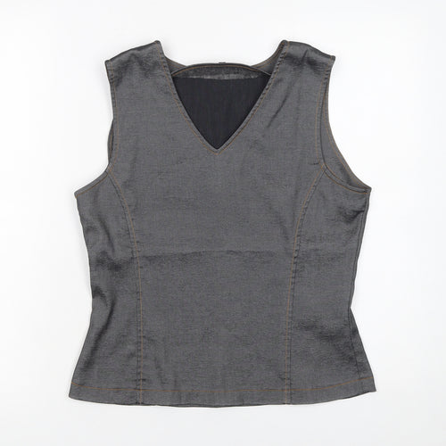 Tie Rack Women Grey Sleeveless V-Neck Blouse Size 14
