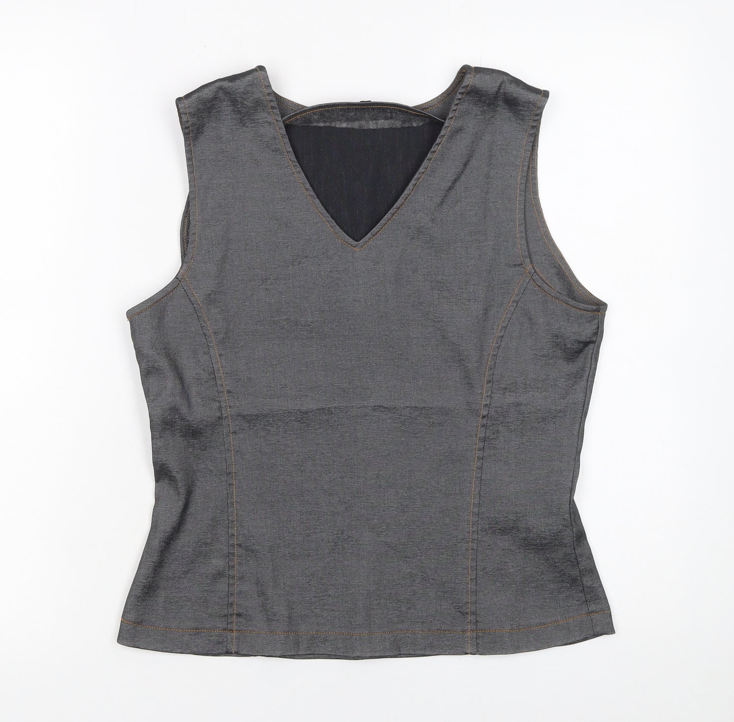Tie Rack Women Grey Sleeveless V-Neck Blouse Size 14
