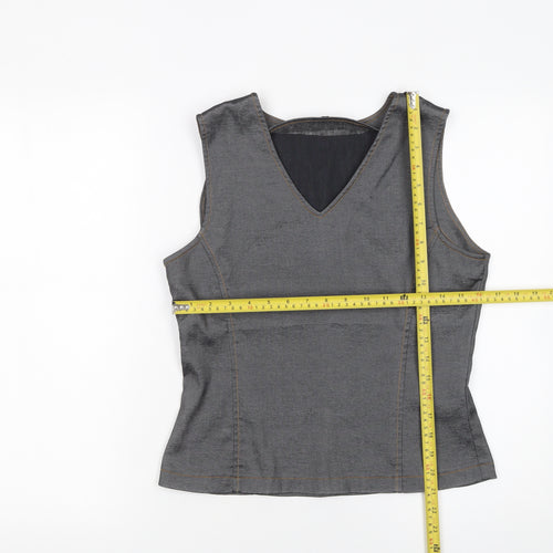 Tie Rack Women Grey Sleeveless V-Neck Blouse Size 14