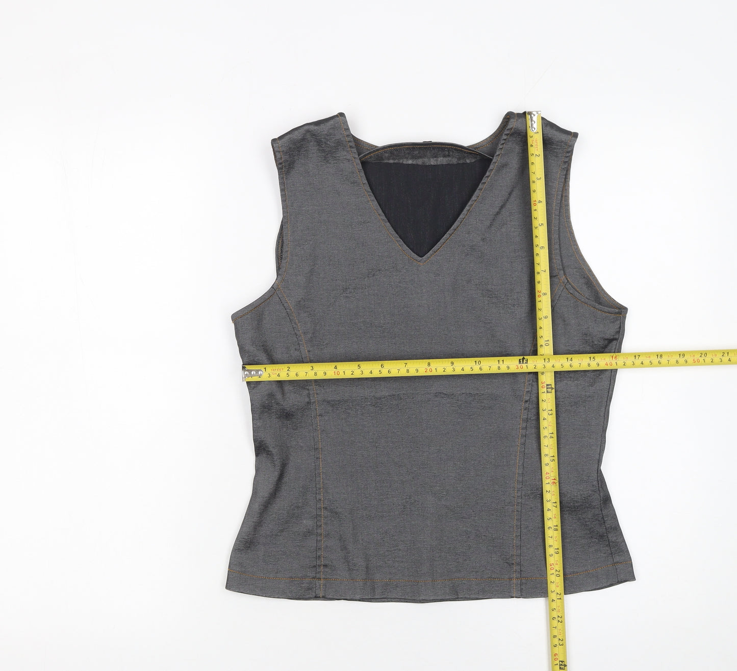 Tie Rack Women Grey Sleeveless V-Neck Blouse Size 14
