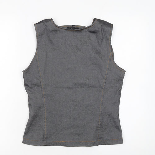 Tie Rack Women Grey Sleeveless V-Neck Blouse Size 14