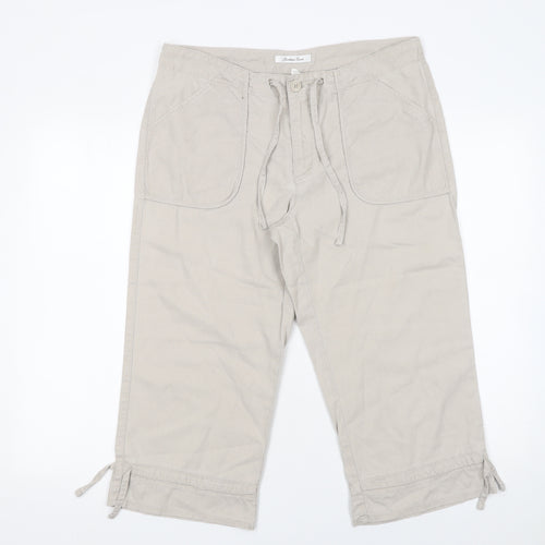 Giordano Womens Beige Linen Cotton Capri Trousers Size 30