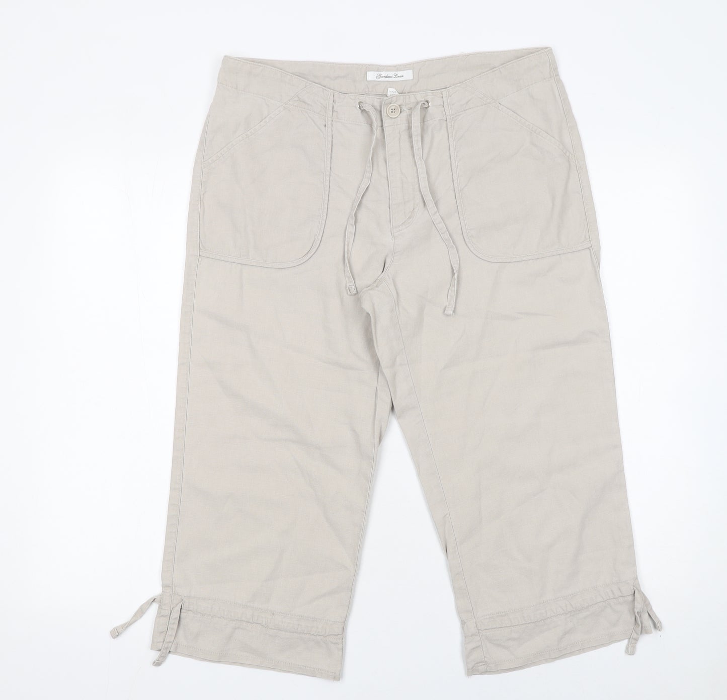 Giordano Womens Beige Linen Cotton Capri Trousers Size 30