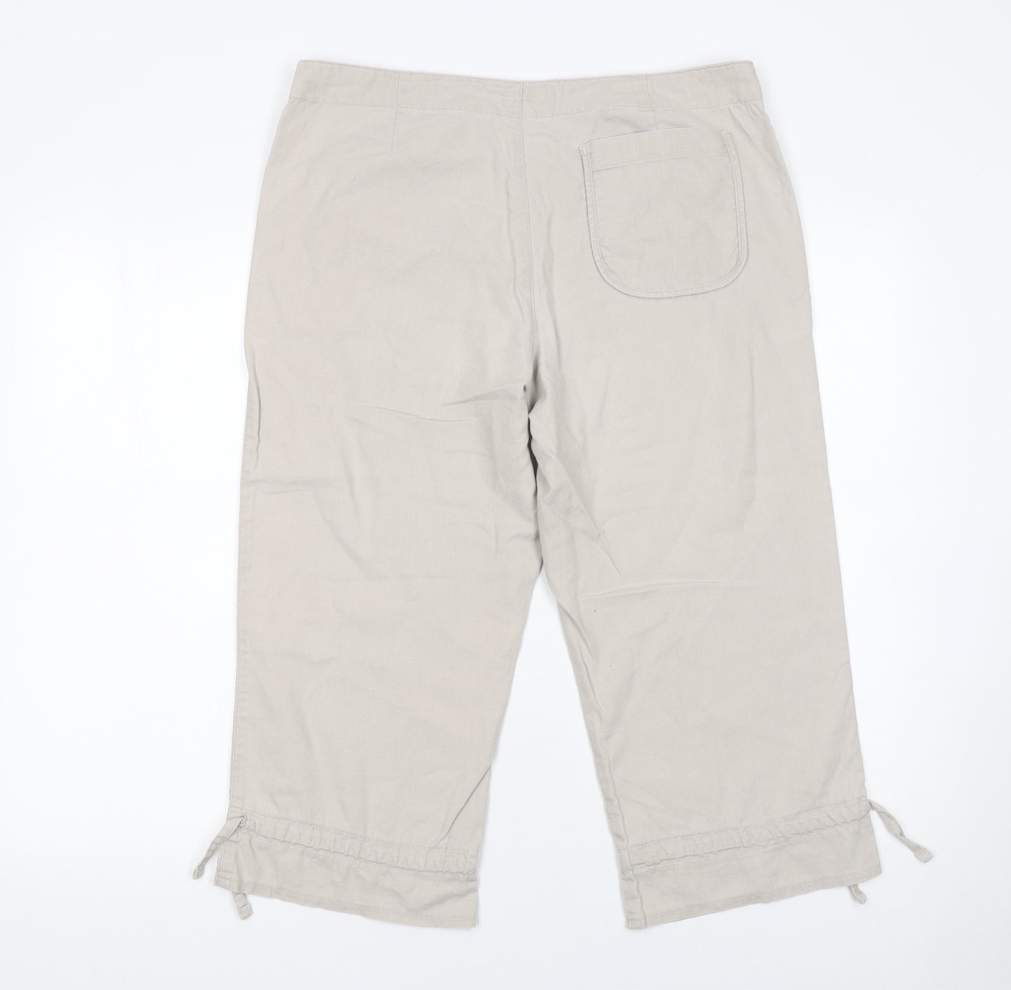 Giordano Womens Beige Linen Cotton Capri Trousers Size 30