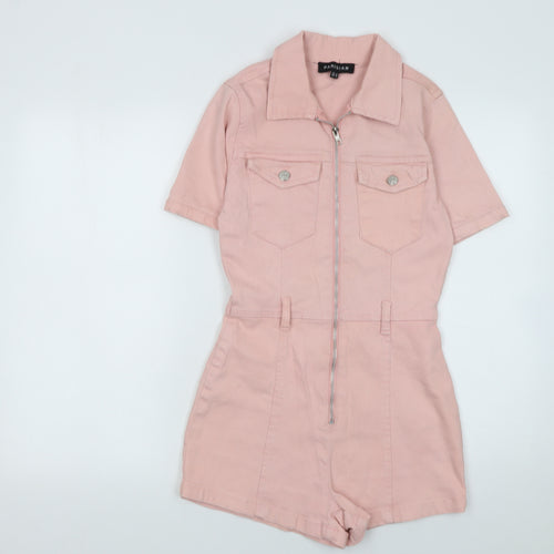 Parisian Women Pink Zip Front Short Sleeve Playsuit UK 8 Cotton Blend