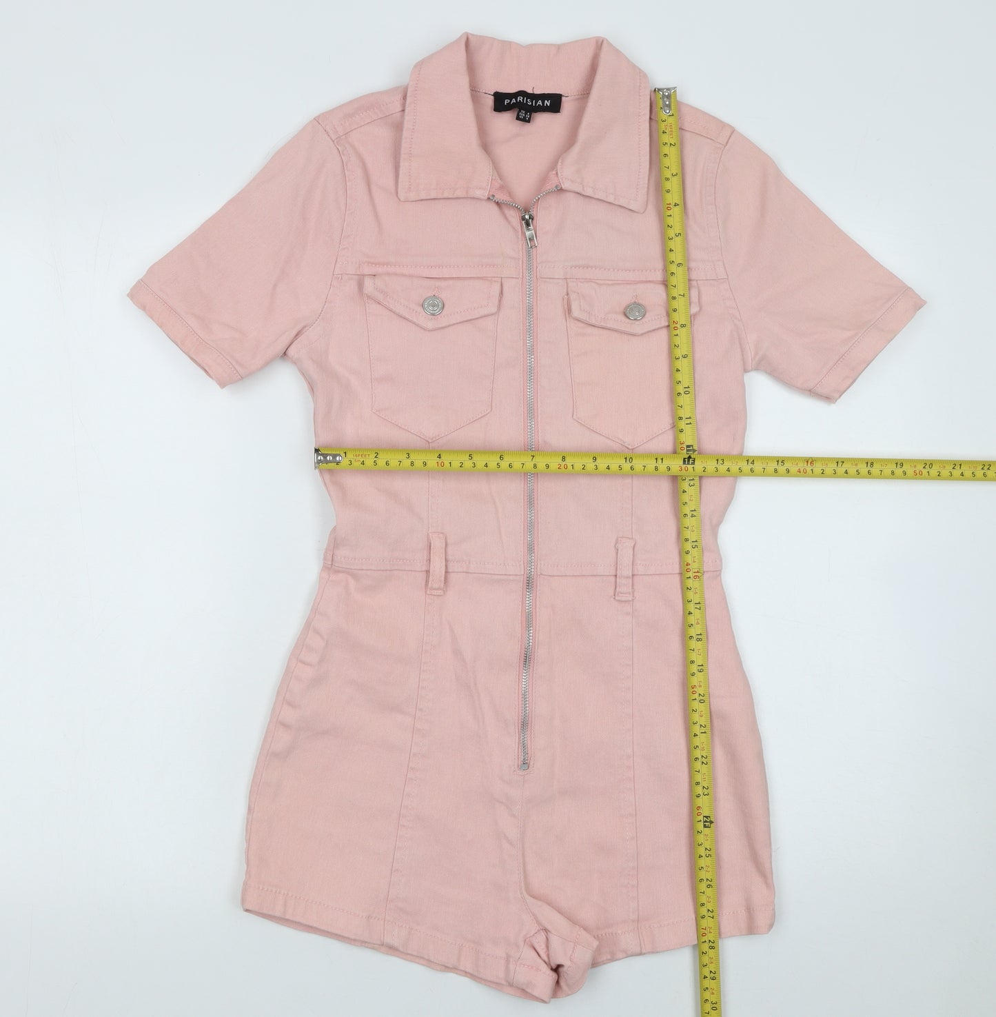 Parisian Women Pink Zip Front Short Sleeve Playsuit UK 8 Cotton Blend