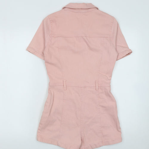 Parisian Women Pink Zip Front Short Sleeve Playsuit UK 8 Cotton Blend