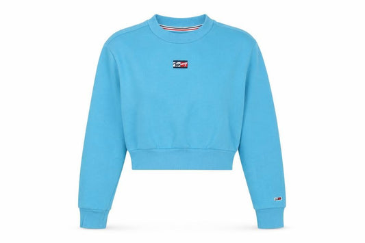 Front view of Tommy Jeans Women's Blue Cotton Crew Neck Pullover Sweatshirt XS